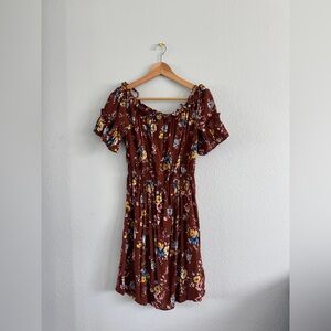 Bershka Off shoulder Floral Brown Dress